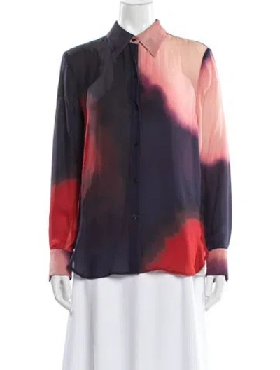 Pre-owned A.l.c Silk Tie-dye Print Button-up Top In Blue