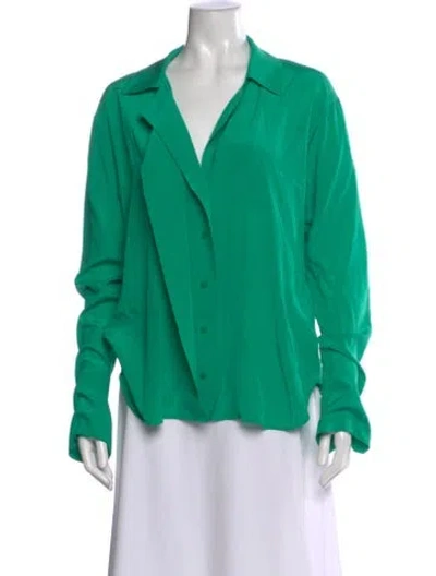 Pre-owned A.l.c Silk V-neck Blouse In Green