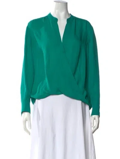 Pre-owned A.l.c Silk V-neck Blouse In Green