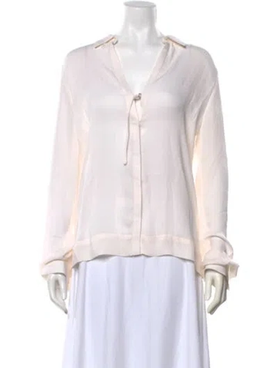Pre-owned A.l.c Silk V-neck Blouse In White