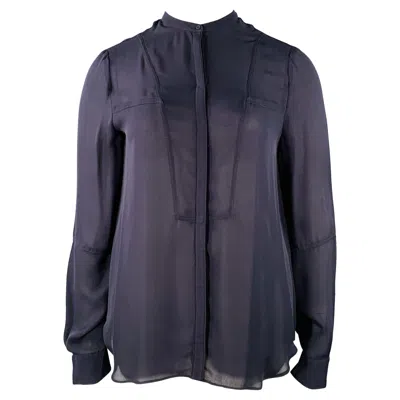 Pre-owned A.l.c . Size L Black Hidden Buttons Collarless Blouse