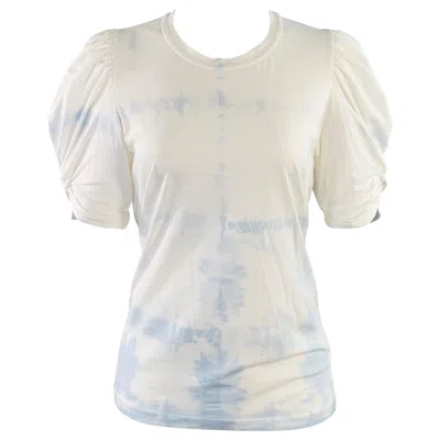 Pre-owned A.l.c . Size Xs White Blue Jersey Tie Dye Ruched Crew Neck Casual Top