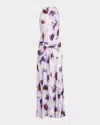 A.l.c Skylar Cowl-neck Blurred Floral Draped Gown In Purple