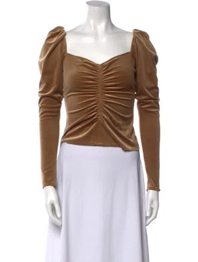 Pre-owned A.l.c Square Neckline Long Sleeve Crop Top In Brown