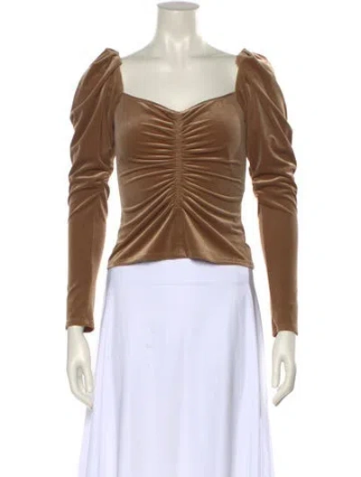 Pre-owned A.l.c Square Neckline Long Sleeve Crop Top In Brown