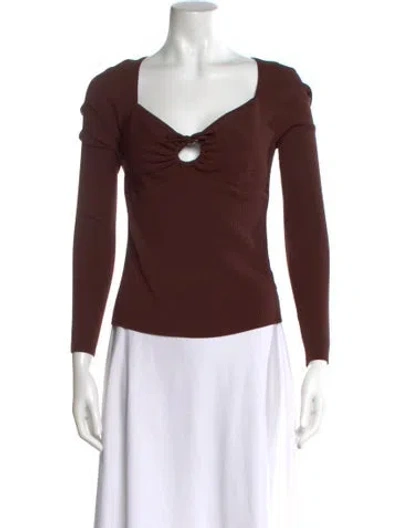 Pre-owned A.l.c Square Neckline Long Sleeve Top In Brown
