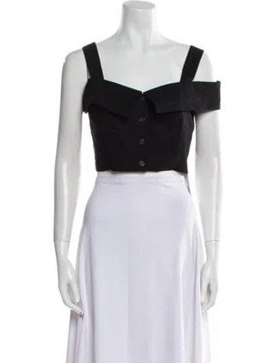 Pre-owned A.l.c Square Neckline Short Sleeve Crop Top In Black