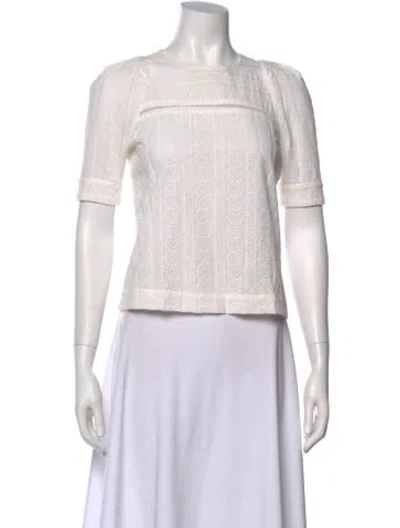 Pre-owned A.l.c Square Neckline Short Sleeve Crop Top In White