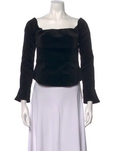 Pre-owned A.l.c Square Neckline Three-quarter Sleeve Crop Top In Black