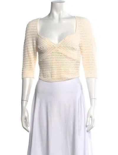 Pre-owned A.l.c Square Neckline Three-quarter Sleeve Crop Top In Neutral