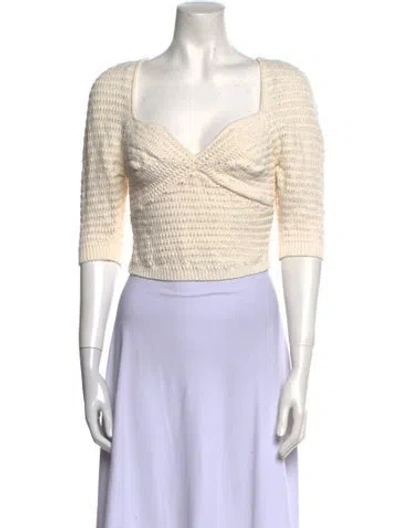 Pre-owned A.l.c Square Neckline Three-quarter Sleeve Crop Top In White