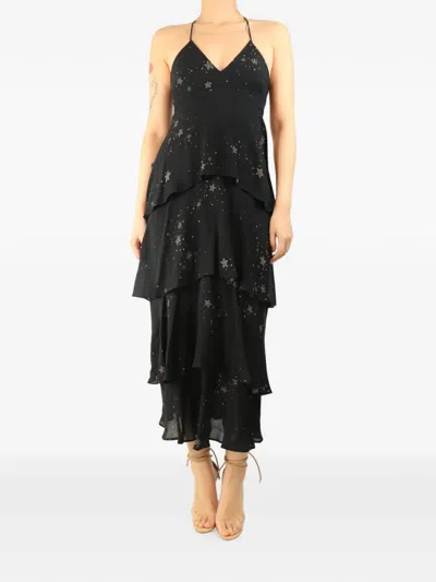 Pre-owned A.l.c Star-print Tiered Slip Midi Dress In Black