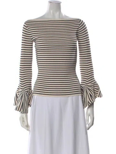Pre-owned A.l.c Striped Bateau Neckline Sweater In Neutral
