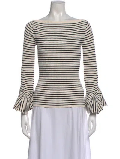 Pre-owned A.l.c Striped Bateau Neckline Top In Neutral