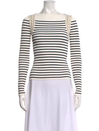 Pre-owned A.l.c Striped Bateau Neckline Top In White