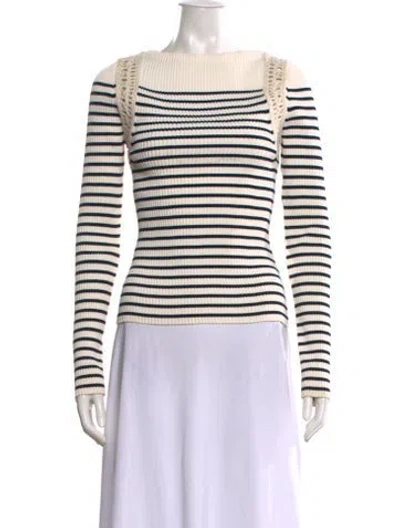 Pre-owned A.l.c Striped Bateau Neckline Top In White
