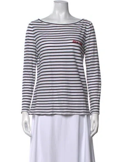 Pre-owned A.l.c Striped Bateau Neckline Top In White