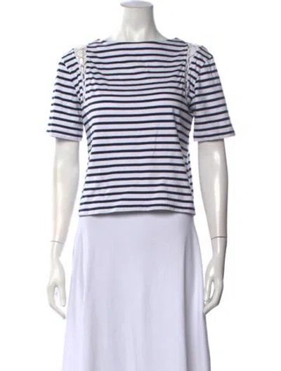Pre-owned A.l.c Striped Bateau Neckline T-shirt In White