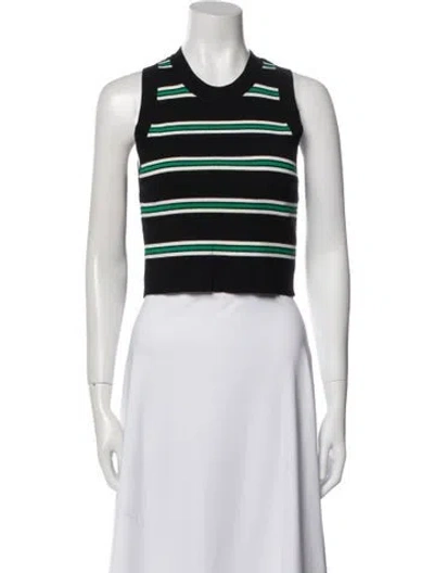Pre-owned A.l.c Striped Crew Neck Crop Top In Black