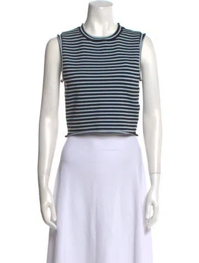 Pre-owned A.l.c Striped Crew Neck Crop Top In Blue