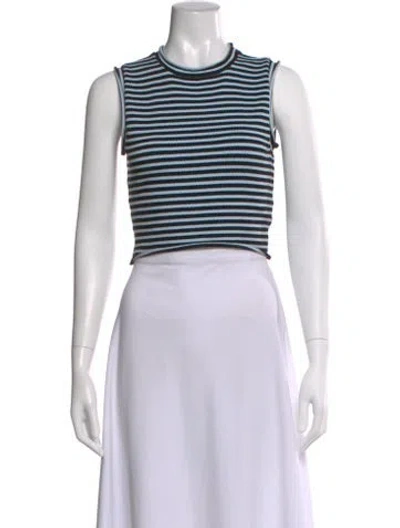 Pre-owned A.l.c Striped Crew Neck Crop Top In Blue