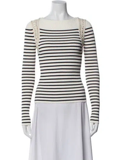Pre-owned A.l.c Striped Crew Neck Top In White