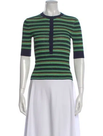 Pre-owned A.l.c Striped Crew Neck Top In White