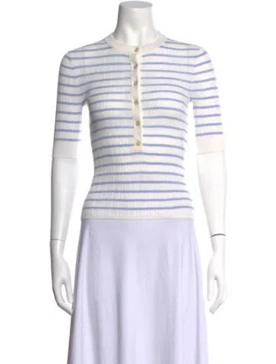 Pre-owned A.l.c Striped Crew Neck Top In White