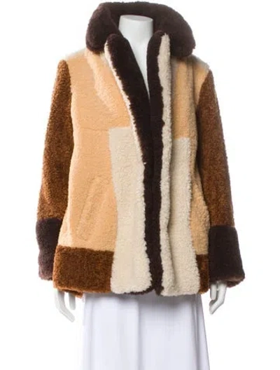 Pre-owned A.l.c Striped Faux Fur Jacket In Brown