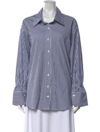 Pre-owned A.l.c Striped Long Sleeve Blouse In Blue/white
