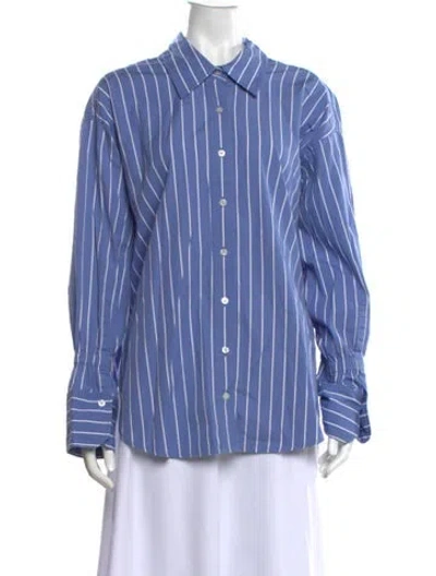 Pre-owned A.l.c Striped Long Sleeve Button-up Top In Blue