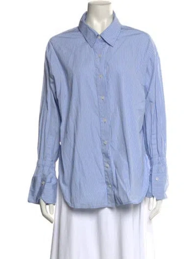 Pre-owned A.l.c Striped Long Sleeve Button-up Top In Blue