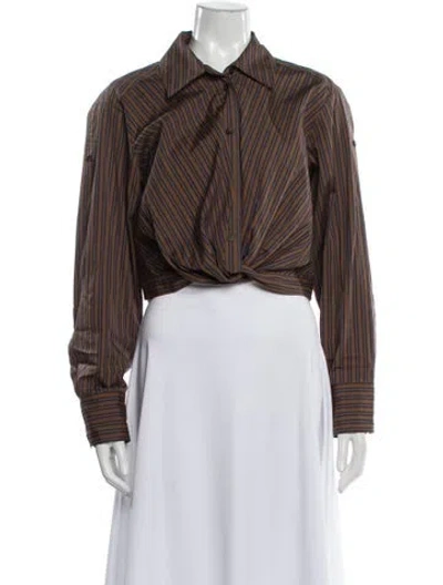 Pre-owned A.l.c Striped Long Sleeve Button-up Top In Brown