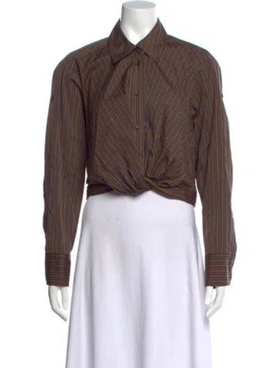 Pre-owned A.l.c Striped Long Sleeve Button-up Top In Brown
