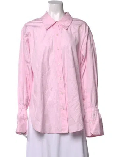 Pre-owned A.l.c Striped Long Sleeve Button-up Top In Pink
