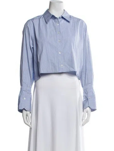 Pre-owned A.l.c Striped Long Sleeve Crop Top In Blue