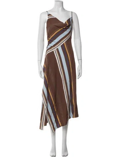 Pre-owned A.l.c Striped Midi Length Dress In Brown