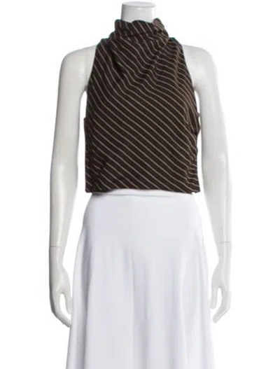 Pre-owned A.l.c Striped Mock Neck Top In Brown