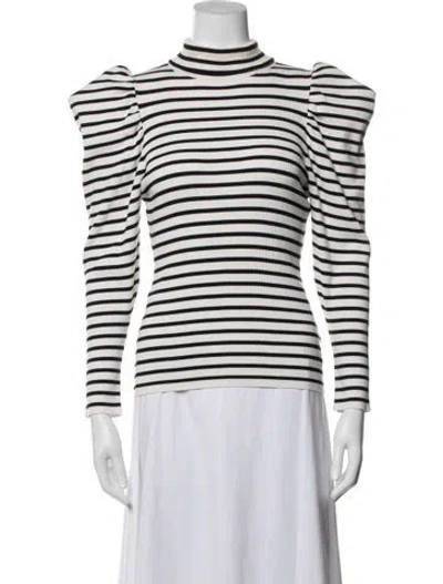 Pre-owned A.l.c Striped Mock Neck Top In White