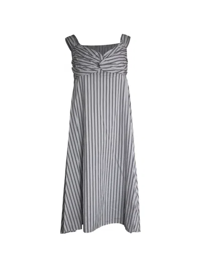 Pre-owned A.l.c Striped Off-shoulder Midi Dress In Gray