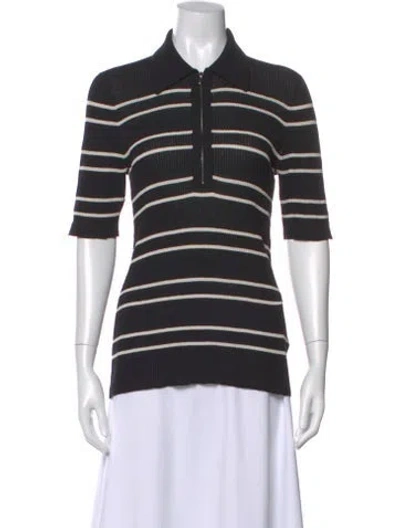Pre-owned A.l.c Striped Short Sleeve Polo In Black