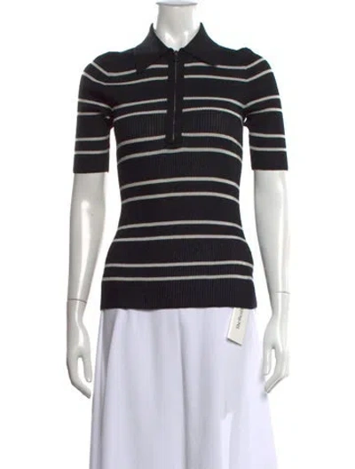 Pre-owned A.l.c Striped Short Sleeve Polo In Black