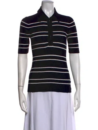 Pre-owned A.l.c Striped Short Sleeve Polo In Black