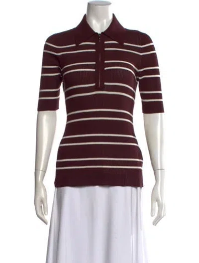 Pre-owned A.l.c Striped Short Sleeve Polo In Burgundy