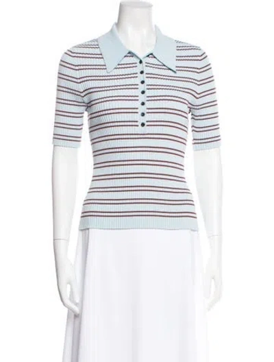 Pre-owned A.l.c Striped Short Sleeve Polo In White
