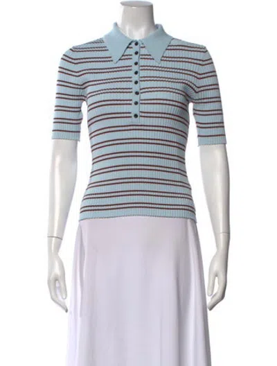 Pre-owned A.l.c Striped Short Sleeve Polo In White
