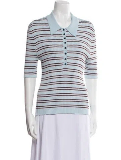 Pre-owned A.l.c Striped Three-quarter Sleeve Polo In Blue