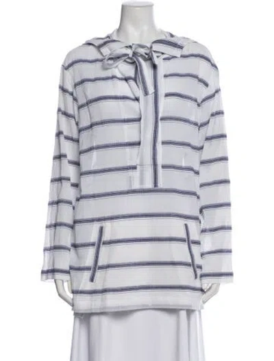 Pre-owned A.l.c Striped Tie Neck Top In White