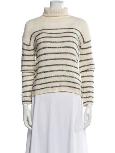 Pre-owned A.l.c Striped Turtleneck Sweater In White