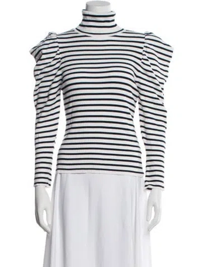 Pre-owned A.l.c Striped Turtleneck Sweater In White